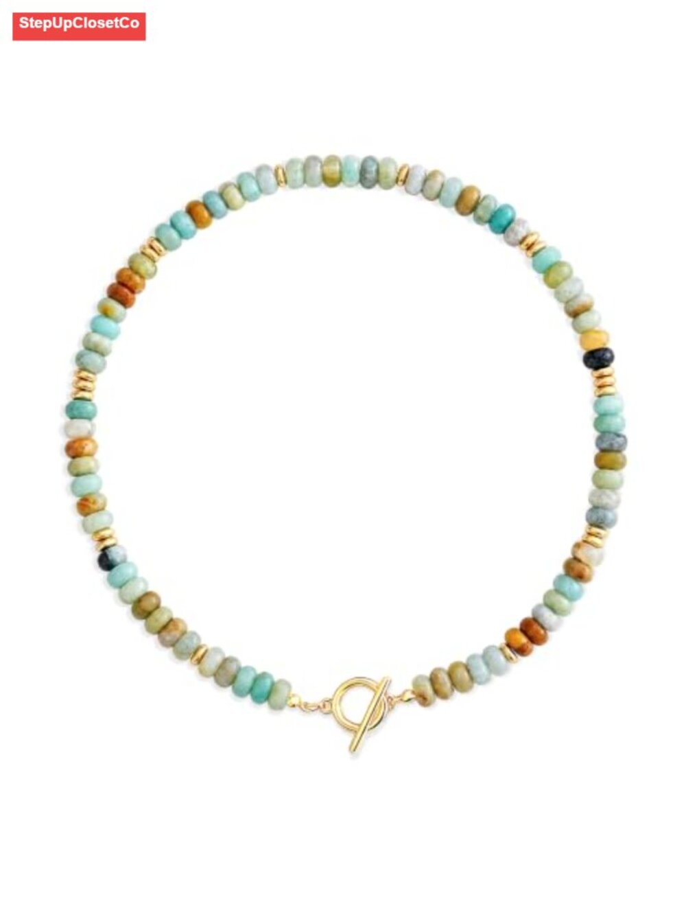Handmade Amazonite Gemstone Beaded Choker Necklace Boho Toggle Clasp Layering